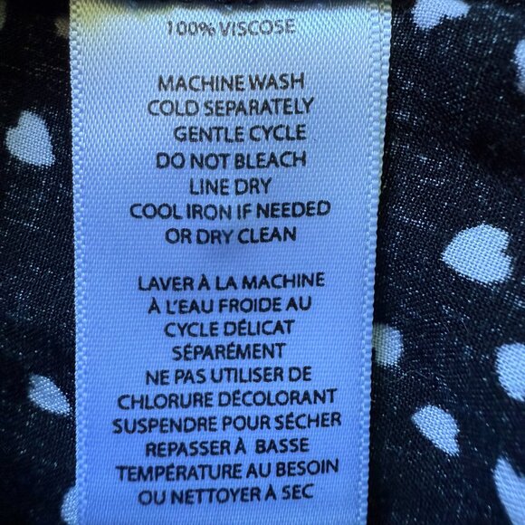 Black long sleeve button down shirt with white hearts / Viscose / Large - Picture 6 of 6